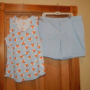 Women's Size 2XL LuLaRoe Fox Tank & Blue St John's Bay Shorts Size 18W Outfit